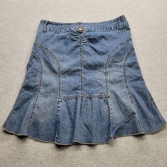 Vintage Rewind Jean Skirt Size 15 Blue Washed Denim Paneled Flared Western - Picture 2 of 8